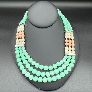 Vintage Pastel Colored Multi-Strand Necklace in Mint Green and Peach